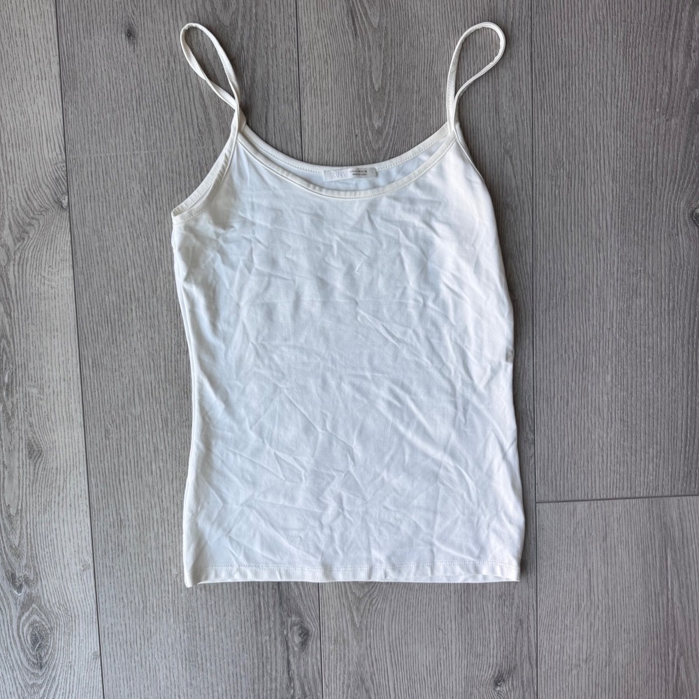 Zara White Spaghetti Strap Camisole Tank Top Size M 3905/992/712